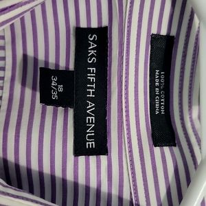 Saks Fifth Avenue Men's Purple White Striped Cotton Shirt 18 34/35 LS Button